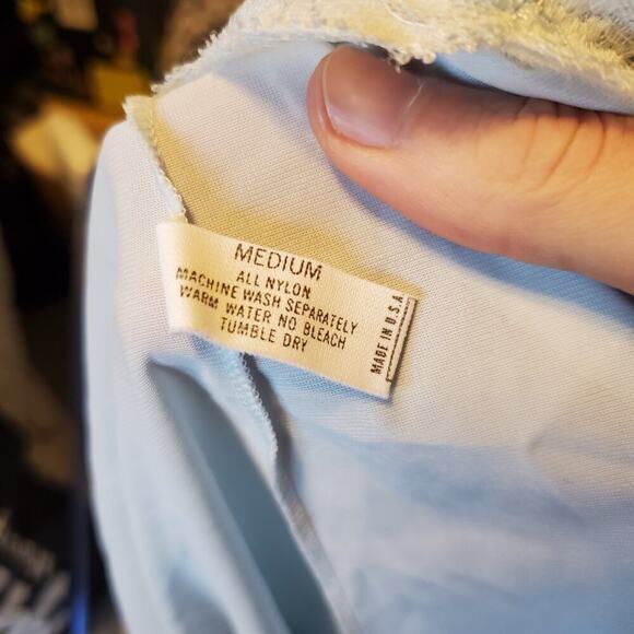 Vintage 80s Kawaii Cute Pastel Blue Lace Nightgown and Robe Set Size Medium - Picture 7 of 11